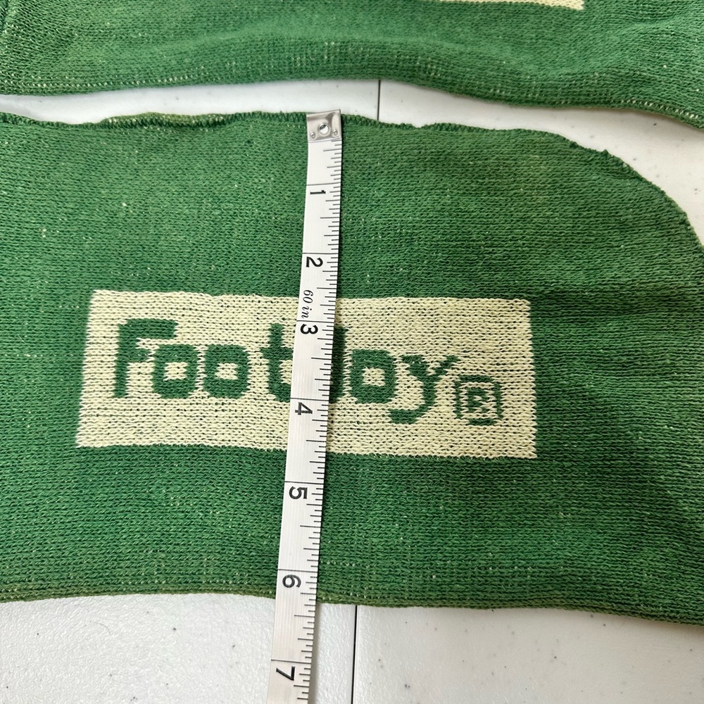 FootJoy Vintage Golf shoe covers, green and white. Shown with size 9 FootJoy. - Picture 5 of 8